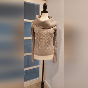Cozy Cowl Neck Cable Knit Sweater - Beige